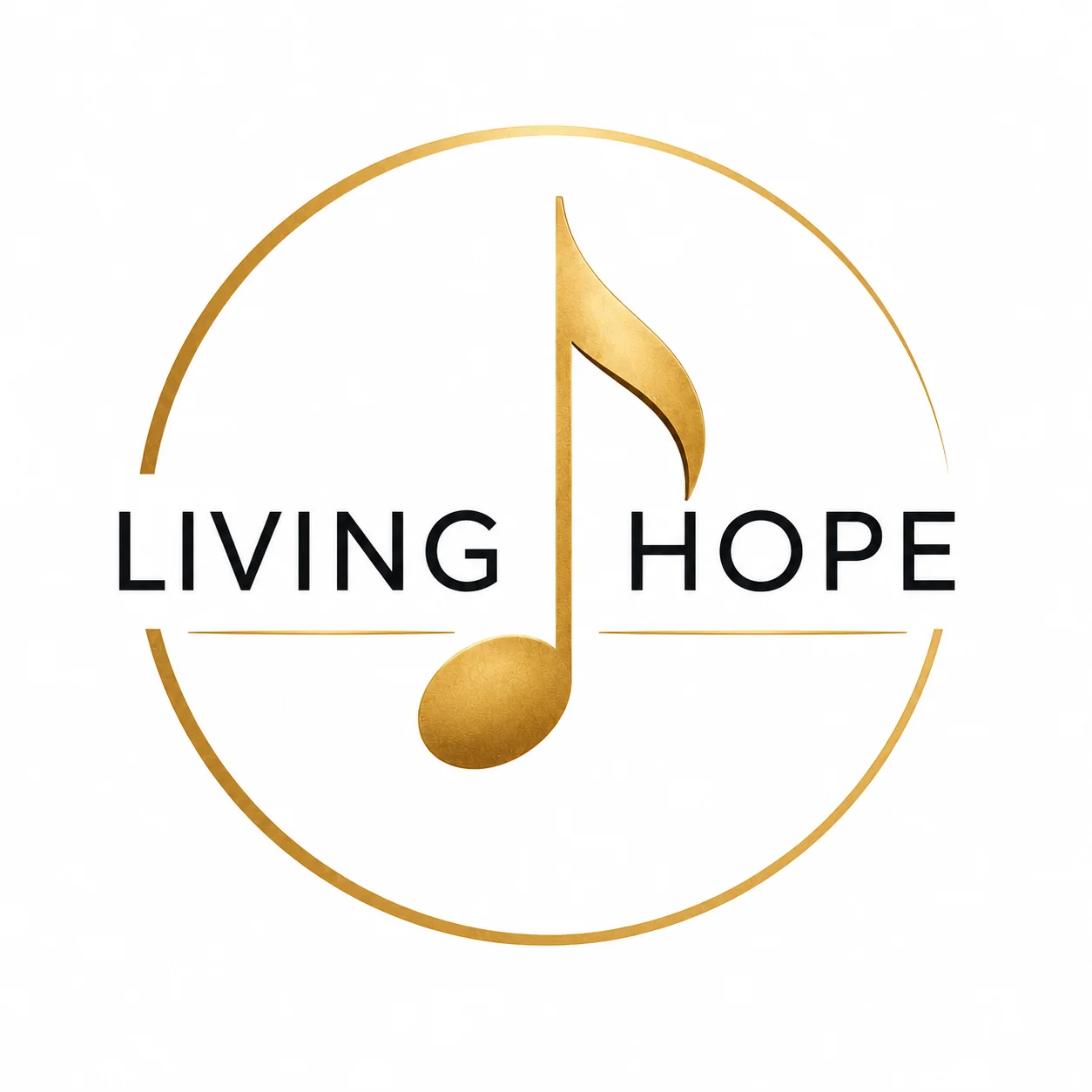 Logo der Band Living Hope in Gold auf weissem Grund.